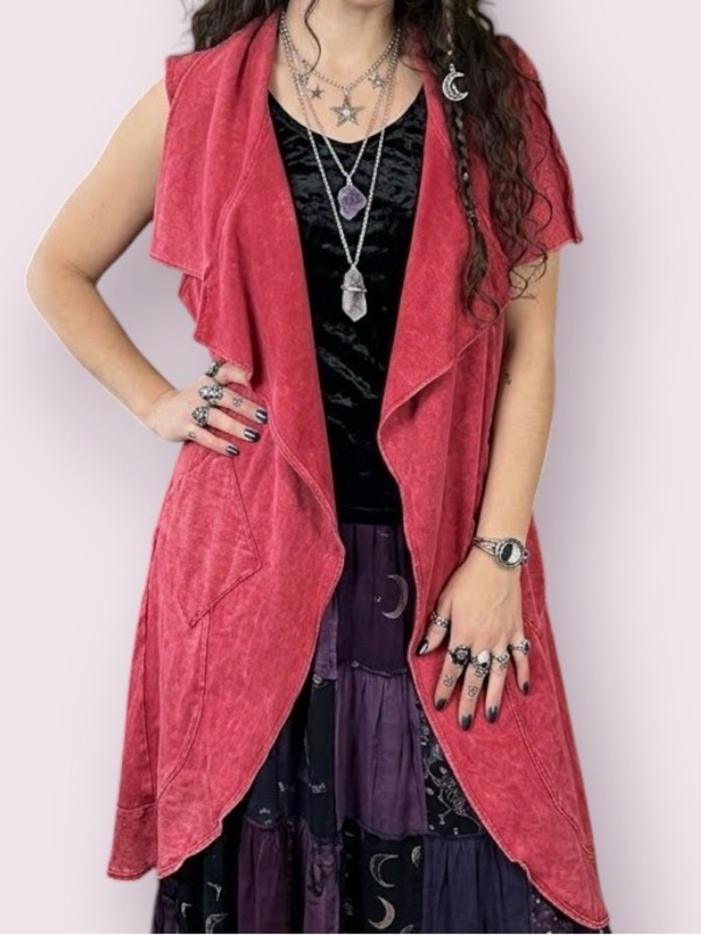 Testimony Los Angeles Mineral Wash French Terry Asymmetrical Long Vest Dress